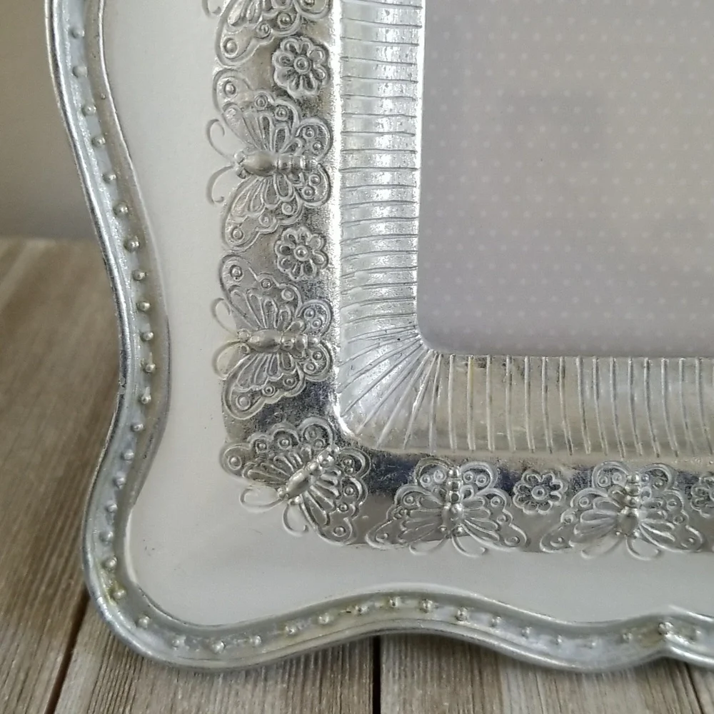 Elegant meets Whimsy Silver and White Picture Frame